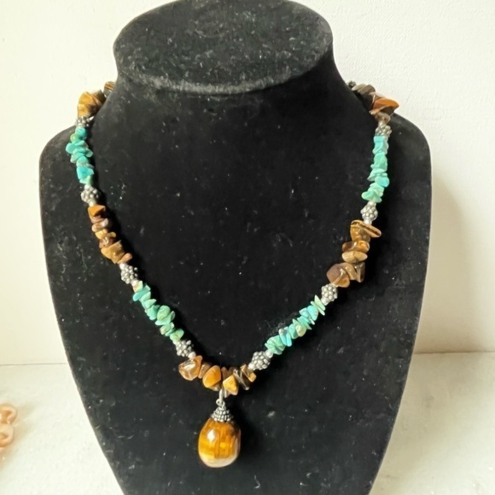 Turquoise and Brown tyger eye Beaded Necklace